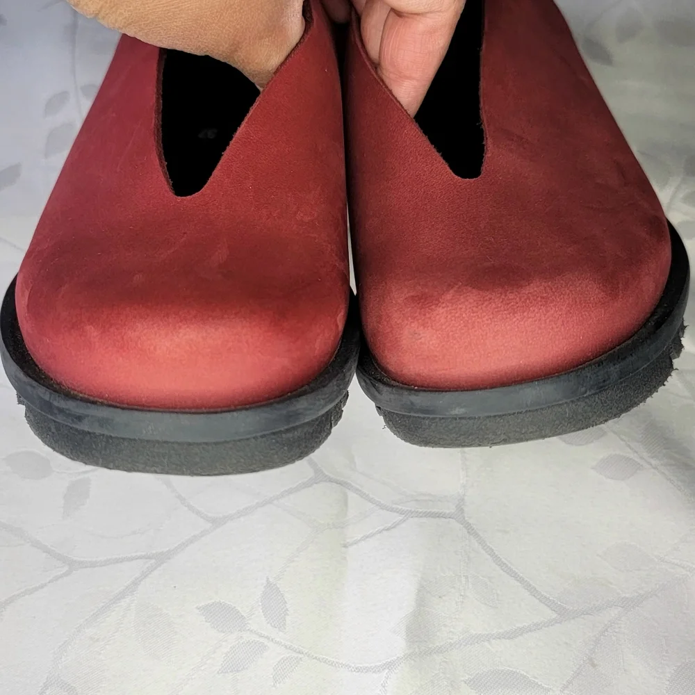 Loints‎ Of Holland Dark Red Leather Ankle Strap Comfort Wedge Shoes Size 7.5